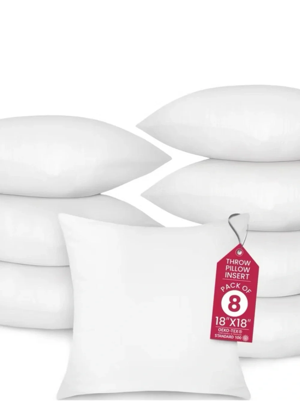 Pack of 8 White Throw Pillow Inserts - OEKO-TEX Standard